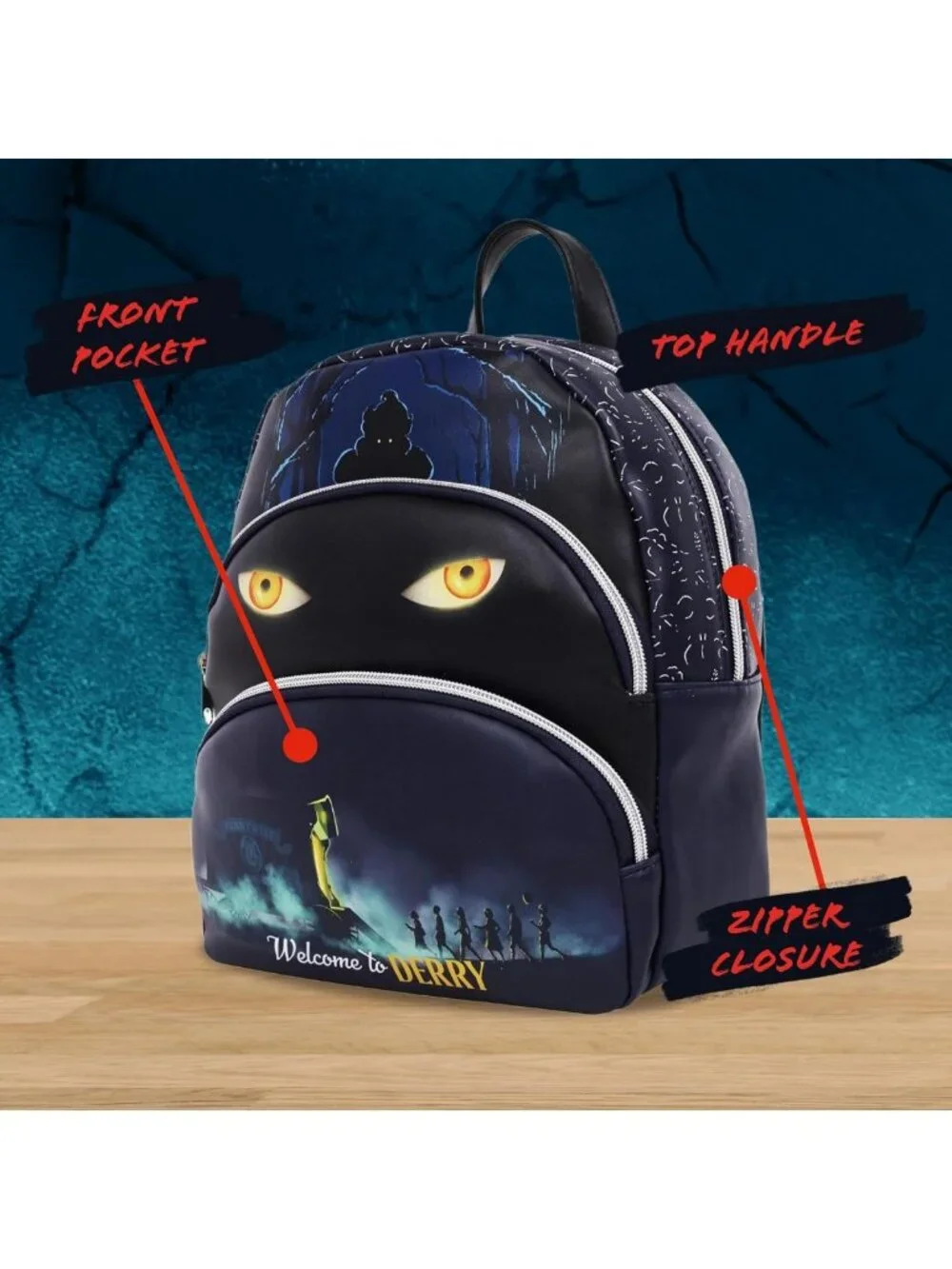 Mini Black Pennywise Backpack - 11 Inch, Perfect for Halloween & Everyday Use